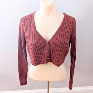 LA Hearts Cropped Ribbed Cardigan Sweater